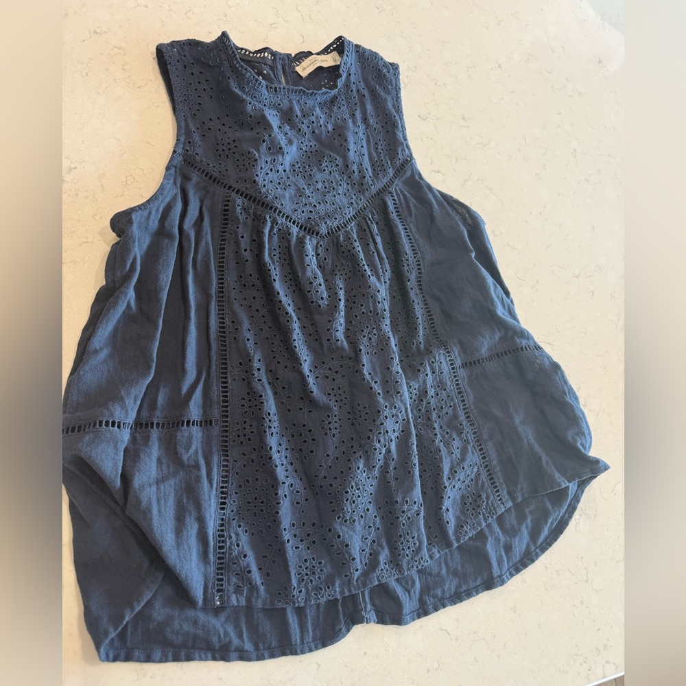 Abercrombie & Fitch Navy Eyelet Tank with open back